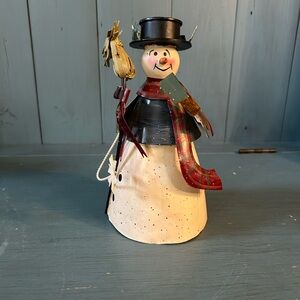 Festive Metal Snowman Figurine with Scarf